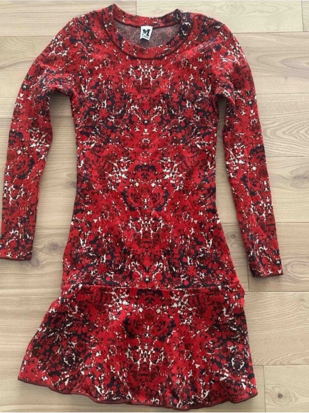 Missoni Red Black White Patterned Long-Sleeve Midi Dress